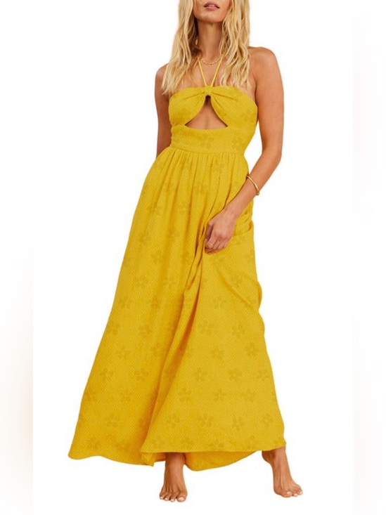Billabong Dresses & Skirts - BILLABONG SALTY BLONDE SUNSET GLOW PRINTED COTTON HALTER MAXI DRESS YELLOW XS